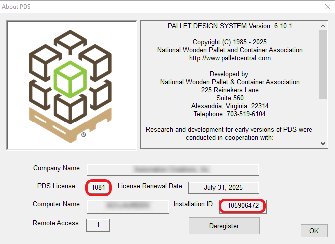 Pallet Design System App license screen
