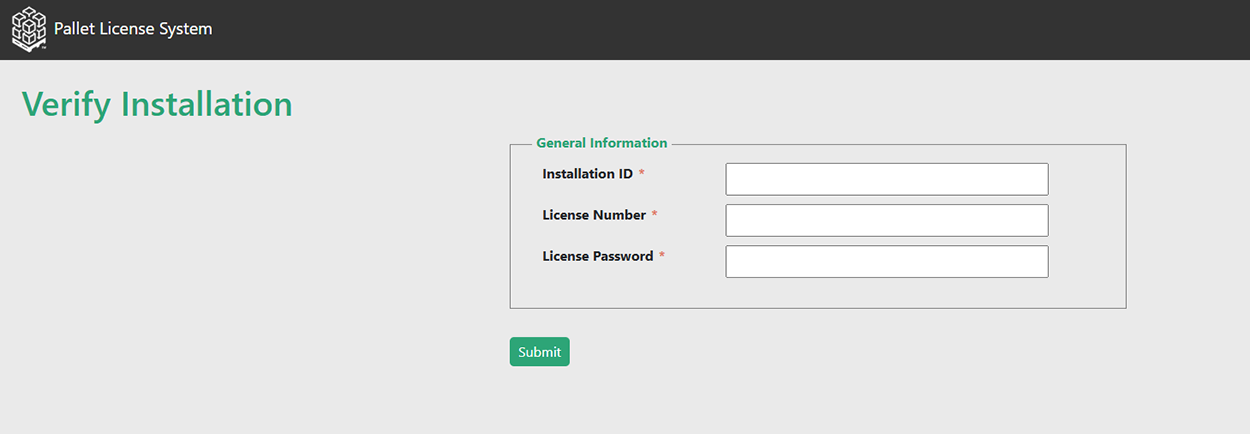 Pallet Design System Verify Install Screen